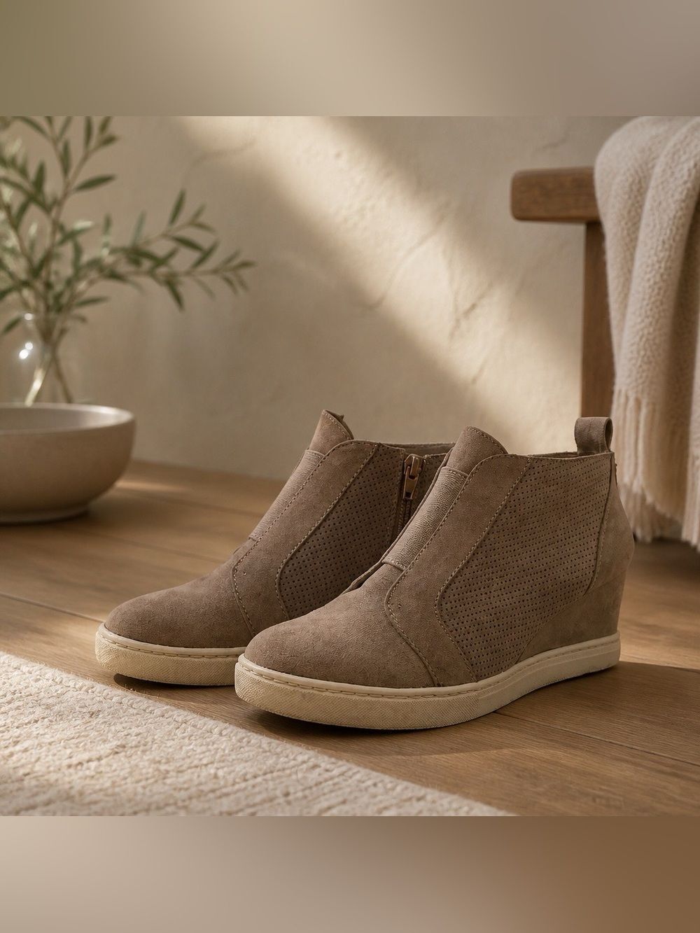 A New Day Women's Taupe Suede Wedge Sneaker Ankle Boots